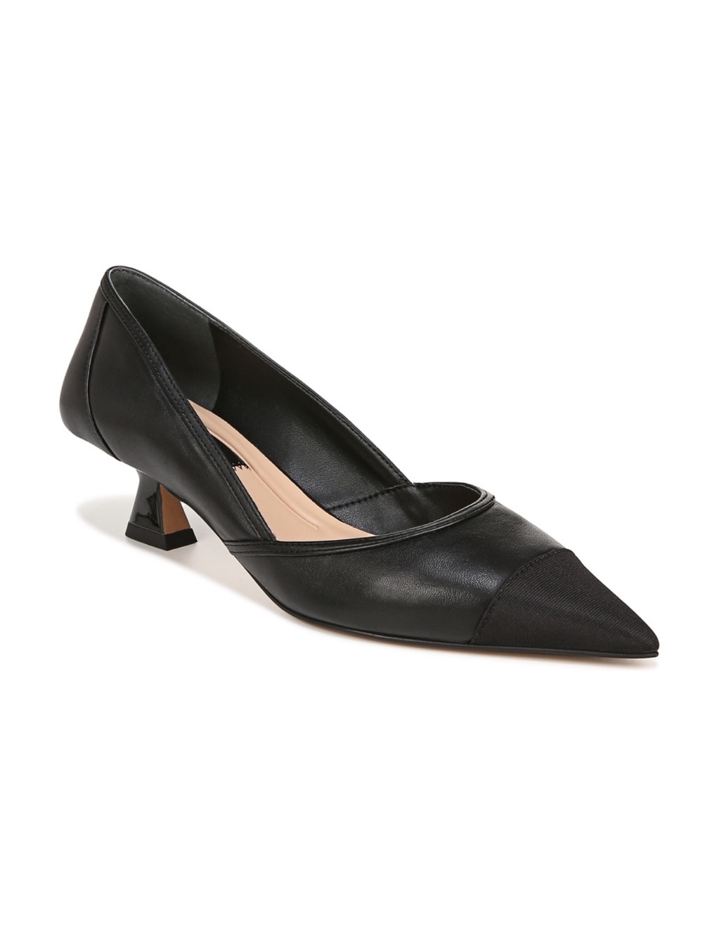 Franco Sarto Darcy Black Leather Pointed Toe Kitten Heel Pumps - Picture 3 of 15